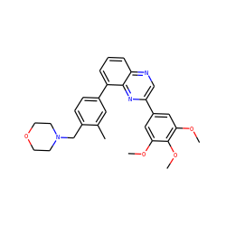 COc1cc(-c2cnc3cccc(-c4ccc(CN5CCOCC5)c(C)c4)c3n2)cc(OC)c1OC ZINC000049070938