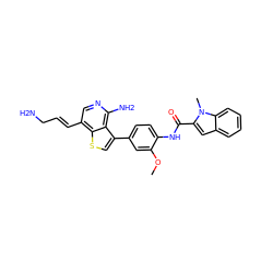 COc1cc(-c2csc3c(/C=C/CN)cnc(N)c23)ccc1NC(=O)c1cc2ccccc2n1C ZINC000028822583