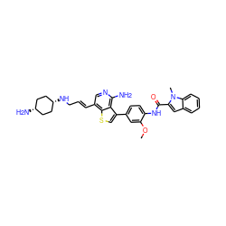 COc1cc(-c2csc3c(/C=C/CN[C@H]4CC[C@@H](N)CC4)cnc(N)c23)ccc1NC(=O)c1cc2ccccc2n1C ZINC000100070528