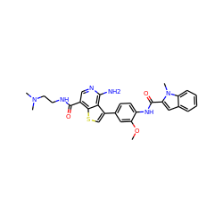 COc1cc(-c2csc3c(C(=O)NCCN(C)C)cnc(N)c23)ccc1NC(=O)c1cc2ccccc2n1C ZINC000028822575