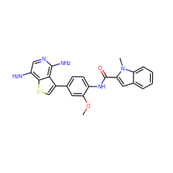 COc1cc(-c2csc3c(N)cnc(N)c23)ccc1NC(=O)c1cc2ccccc2n1C ZINC000028822570