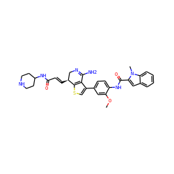 COc1cc(-c2csc3c2C(N)=NC[C@@H]3/C=C/C(=O)NC2CCNCC2)ccc1NC(=O)c1cc2ccccc2n1C ZINC000028822579