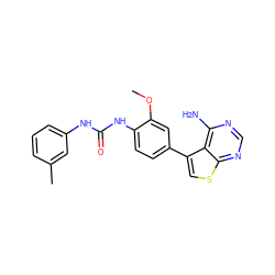 COc1cc(-c2csc3ncnc(N)c23)ccc1NC(=O)Nc1cccc(C)c1 ZINC000013673688