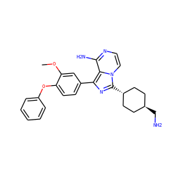 COc1cc(-c2nc([C@H]3CC[C@H](CN)CC3)n3ccnc(N)c23)ccc1Oc1ccccc1 ZINC000261102330