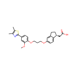 COc1cc(-c2nc(C)c(C)s2)ccc1OCCCOc1ccc2c(c1)CC[C@H]2CC(=O)O ZINC000014977140