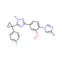 COc1cc(-c2nc(C3(c4ccc(F)cc4)CC3)n(C)n2)ccc1-n1cnc(C)c1 ZINC000141295634