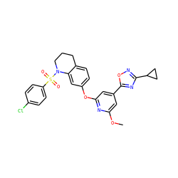 COc1cc(-c2nc(C3CC3)no2)cc(Oc2ccc3c(c2)N(S(=O)(=O)c2ccc(Cl)cc2)CCC3)n1 ZINC000103266592