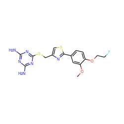 COc1cc(-c2nc(CSc3nc(N)nc(N)n3)cs2)ccc1OCCF ZINC000096283888