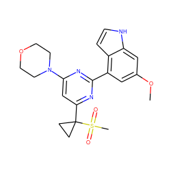 COc1cc(-c2nc(N3CCOCC3)cc(C3(S(C)(=O)=O)CC3)n2)c2cc[nH]c2c1 ZINC000095585267