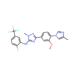 COc1cc(-c2nc(Nc3cc(C(F)(F)F)ccc3F)n(C)n2)ccc1-n1cnc(C)c1 ZINC000141605054