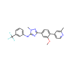 COc1cc(-c2nc(Nc3cccc(C(F)(F)F)c3)n(C)n2)ccc1-c1ccnc(C)c1 ZINC000299826479