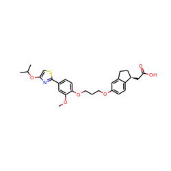 COc1cc(-c2nc(OC(C)C)cs2)ccc1OCCCOc1ccc2c(c1)CC[C@H]2CC(=O)O ZINC000003961823