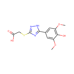 COc1cc(-c2nc(SCC(=O)O)n[nH]2)cc(OC)c1O ZINC000653685720