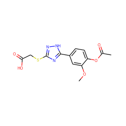 COc1cc(-c2nc(SCC(=O)O)n[nH]2)ccc1OC(C)=O ZINC000219724670