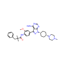 COc1cc(-c2nn([C@H]3CC[C@@H](N4CCN(C)CC4)CC3)c3ncnc(N)c23)ccc1NC(=O)C(C)(C)Cc1ccccc1 ZINC000140480882