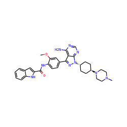 COc1cc(-c2nn([C@H]3CC[C@H](N4CCN(C)CC4)CC3)c3ncnc(N)c23)ccc1NC(=O)c1cc2ccccc2[nH]1 ZINC000261166315