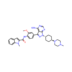 COc1cc(-c2nn([C@H]3CC[C@H](N4CCN(C)CC4)CC3)c3ncnc(N)c23)ccc1NC(=O)c1cc2ccccc2n1C ZINC000257935239