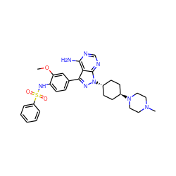 COc1cc(-c2nn([C@H]3CC[C@H](N4CCN(C)CC4)CC3)c3ncnc(N)c23)ccc1NS(=O)(=O)c1ccccc1 ZINC000253665381