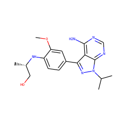 COc1cc(-c2nn(C(C)C)c3ncnc(N)c23)ccc1N[C@@H](C)CO ZINC000008581990