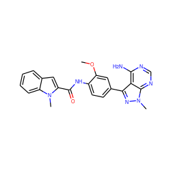 COc1cc(-c2nn(C)c3ncnc(N)c23)ccc1NC(=O)c1cc2ccccc2n1C ZINC000028822599