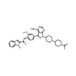 COc1cc(-c2nn(C3CCN(C4CCN(C(C)=O)CC4)CC3)c3ncnc(N)c23)ccc1NC(=O)c1cc2ccccc2n1C ZINC000028565083