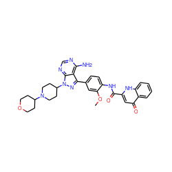 COc1cc(-c2nn(C3CCN(C4CCOCC4)CC3)c3ncnc(N)c23)ccc1NC(=O)c1cc(=O)c2ccccc2[nH]1 ZINC000028565081