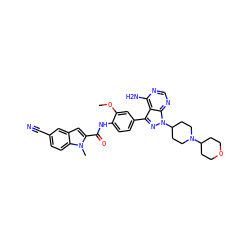 COc1cc(-c2nn(C3CCN(C4CCOCC4)CC3)c3ncnc(N)c23)ccc1NC(=O)c1cc2cc(C#N)ccc2n1C ZINC000028564744