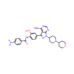 COc1cc(-c2nn(C3CCN(C4CCOCC4)CC3)c3ncnc(N)c23)ccc1NC(=O)c1ccc(N(C)C)cc1 ZINC000028565034