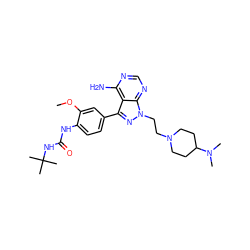 COc1cc(-c2nn(CCN3CCC(N(C)C)CC3)c3ncnc(N)c23)ccc1NC(=O)NC(C)(C)C ZINC000653887090