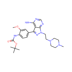 COc1cc(-c2nn(CCN3CCN(C)CC3)c3ncnc(N)c23)ccc1NC(=O)OC(C)(C)C ZINC000653884645