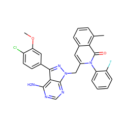 COc1cc(-c2nn(Cc3cc4cccc(C)c4c(=O)n3-c3ccccc3F)c3ncnc(N)c23)ccc1Cl ZINC000088346158