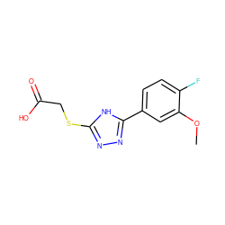 COc1cc(-c2nnc(SCC(=O)O)[nH]2)ccc1F ZINC000134157684