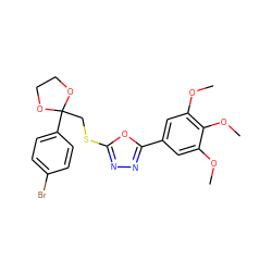 COc1cc(-c2nnc(SCC3(c4ccc(Br)cc4)OCCO3)o2)cc(OC)c1OC ZINC000002150309