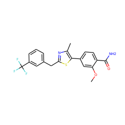 COc1cc(-c2sc(Cc3cccc(C(F)(F)F)c3)nc2C)ccc1C(N)=O ZINC001772583874