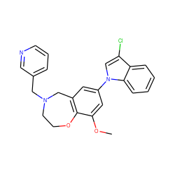 COc1cc(-n2cc(Cl)c3ccccc32)cc2c1OCCN(Cc1cccnc1)C2 ZINC000473130939