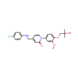COc1cc(-n2ccc(CNc3ccc(Cl)cc3)cc2=O)ccc1OCC(C)(C)O ZINC000138518358