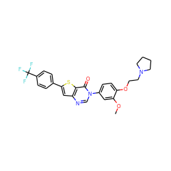 COc1cc(-n2cnc3cc(-c4ccc(C(F)(F)F)cc4)sc3c2=O)ccc1OCCN1CCCC1 ZINC000040567637