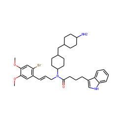 COc1cc(Br)c(/C=C/CN(C(=O)CCCc2c[nH]c3ccccc23)C2CCC(CC3CCC(N)CC3)CC2)cc1OC ZINC000028826063