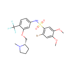 COc1cc(Br)c(S(=O)(=O)Nc2ccc(C(F)(F)F)c(OC[C@@H]3CCCN3C)c2)cc1OC ZINC000095604688