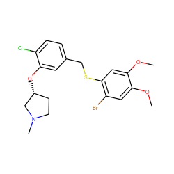 COc1cc(Br)c(SCc2ccc(Cl)c(O[C@@H]3CCN(C)C3)c2)cc1OC ZINC000095601926