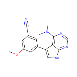 COc1cc(C#N)cc(-c2c[nH]c3ncnc(N(C)C)c23)c1 ZINC000224871509