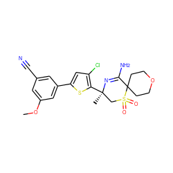 COc1cc(C#N)cc(-c2cc(Cl)c([C@]3(C)CS(=O)(=O)C4(CCOCC4)C(N)=N3)s2)c1 ZINC000207734830