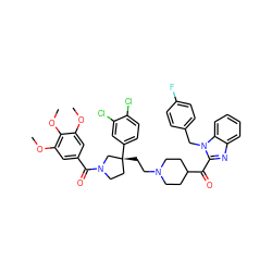 COc1cc(C(=O)N2CC[C@@](CCN3CCC(C(=O)c4nc5ccccc5n4Cc4ccc(F)cc4)CC3)(c3ccc(Cl)c(Cl)c3)C2)cc(OC)c1OC ZINC000095543148