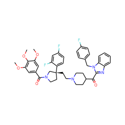 COc1cc(C(=O)N2CC[C@@](CCN3CCC(C(=O)c4nc5ccccc5n4Cc4ccc(F)cc4)CC3)(c3ccc(F)cc3F)C2)cc(OC)c1OC ZINC000026721404