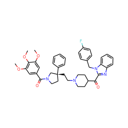 COc1cc(C(=O)N2CC[C@@](CCN3CCC(C(=O)c4nc5ccccc5n4Cc4ccc(F)cc4)CC3)(c3ccccc3)C2)cc(OC)c1OC ZINC000026721069