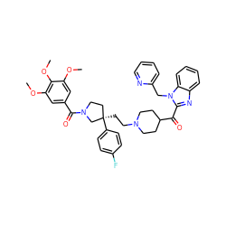 COc1cc(C(=O)N2CC[C@@](CCN3CCC(C(=O)c4nc5ccccc5n4Cc4ccccn4)CC3)(c3ccc(F)cc3)C2)cc(OC)c1OC ZINC000026716038