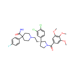 COc1cc(C(=O)N2CC[C@@](CCN3CCC(C(N)=O)(c4ccc(F)cc4)CC3)(c3ccc(Cl)c(Cl)c3)C2)cc(OC)c1OC ZINC000026569673