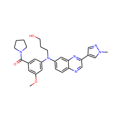 COc1cc(C(=O)N2CCCC2)cc(N(CCCO)c2ccc3ncc(-c4cnn(C)c4)nc3c2)c1 ZINC000204171351