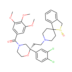 COc1cc(C(=O)N2CCO[C@](CCN3CCC4(CC3)c3ccccc3C[S@+]4[O-])(c3ccc(Cl)c(Cl)c3)C2)cc(OC)c1OC ZINC000004393260