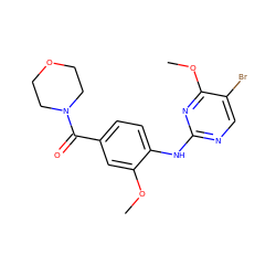 COc1cc(C(=O)N2CCOCC2)ccc1Nc1ncc(Br)c(OC)n1 ZINC000095577602